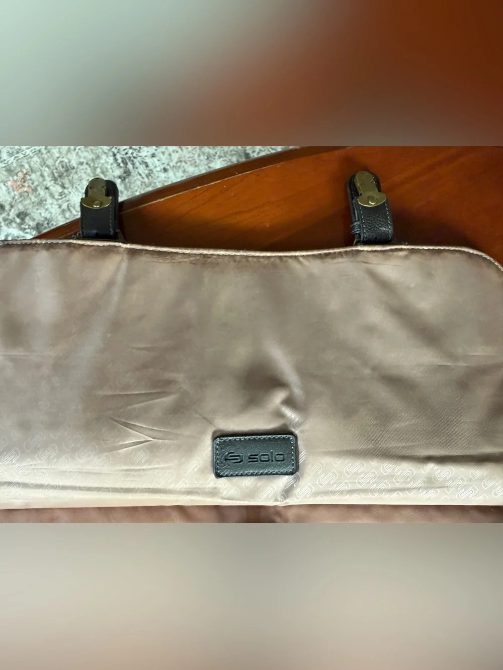 solo Brown Faux Leather Briefcase with Brass Accents
